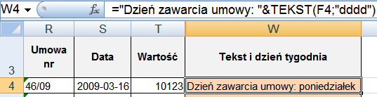 S t r o n a 7 Formatowanie liczb jest możliwe dzięki funkcji tekst, która zamienia zawartość komórki na tekst i pozwala na definiowanie sposobu formatowania dołączanych wartości. Rysunek 17.