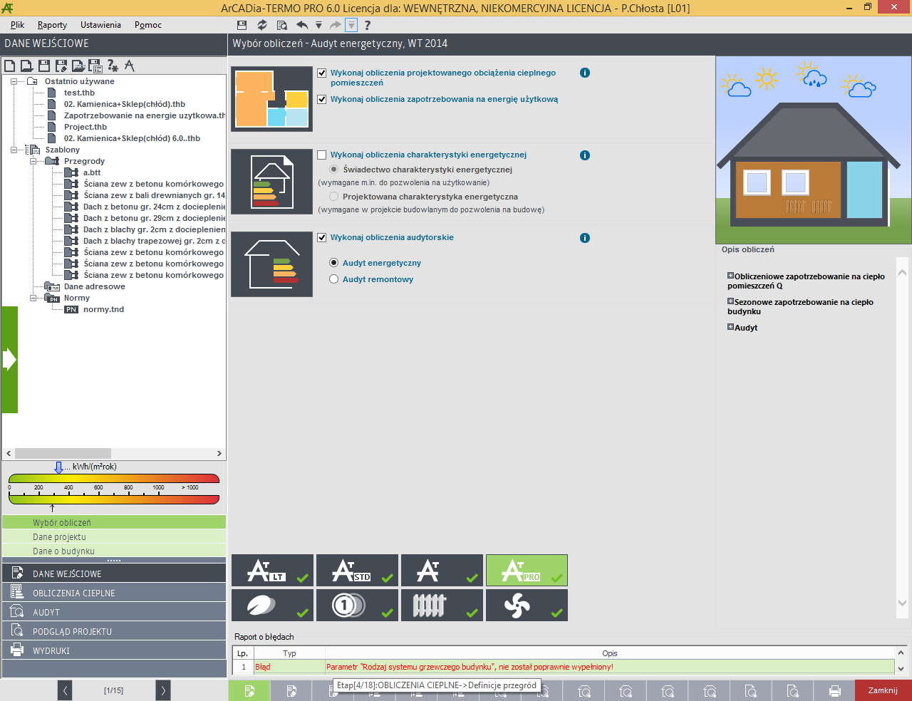 Opis danych wejściowych projektu 4.1 ETAP WYBÓR OBLICZEŃ Etap ten służy do wyboru obliczeń wykonywanych w programie.