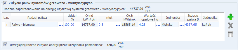 EFEKT EKOLOGICZNY Tabela zużycia paliw dla systemów oświetlenia wbudowanego ROCZNE ZUŻYCIE ENERGII ELEKTRYCZNEJ PRZEZ SYSTEM OŚWIETLENIA WBUDOWANEGO pole w przypadku pobrania danych z certyfikatu