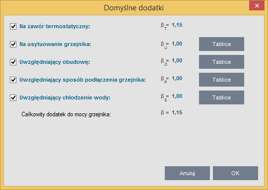 DOBÓR GRZEJNIKÓW Zakres wówczas do doboru wstawiamy tylko te grzejniki które znajdują się w zakresie wpisanym przez użytkownika, wybieramy ten który jest najbliżej 100 % A dopasowania, Dopasuj do