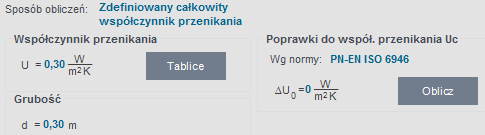 Opis obliczeń współczynnika przenikania ciepła U przegród Cp [J/kg K] kolumna opisująca ciepło właściwe materiału, wartość wykorzystywana później do obliczeń współczynnika pojemności cieplnej C w