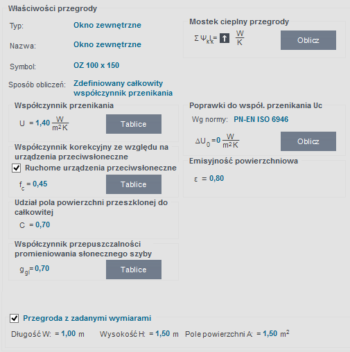 Opis obliczeń współczynnika przenikania ciepła U przegród Właściwości przegród okien i drzwi - metoda