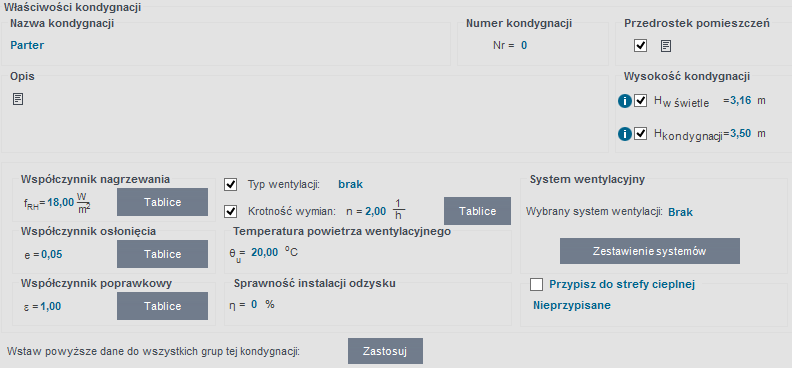 Opis obliczeń strat ciepła w pomieszczeniu NAZWA GRUPY pole do edycji przez użytkownika, Okno właściwości grupy pomieszczeń nieogrzewanych PRZEDROSTEK POMIESZCZEŃ pole do edycji przez użytkownika,