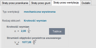 Opis obliczeń strat ciepła w pomieszczeniu Zakładka Straty na wentylację mechaniczna nawiewną dla normy PN-EN 12831, obliczenia na podstawie krotności wymian Zakładka Straty na wentylację mechaniczna