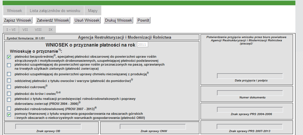 0123456789 Ekran 26 dane w sekcji IV W przypadku ubiegania się o wsparcie specjalne do krów lub owiec konieczne jest uzupełnienie sekcji V wskazanie liczby zwierząt (Ekran 27).