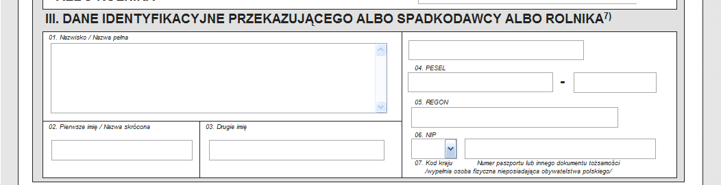 Ekran 104 wybór rodzajów płatności W sekcji II Numer identyfikacyjny przekazującego albo spadkodawcy albo rolnika należy podad numer identyfikacyjny (Ekran 105).