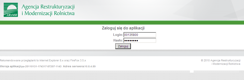 Ekran 5 informacja o zmienionym haśle logowania Po zmianie hasła (kodu dostępu) konieczne jest ponowne logowanie do systemu teleinformatycznego Agencji (Ekran 5).