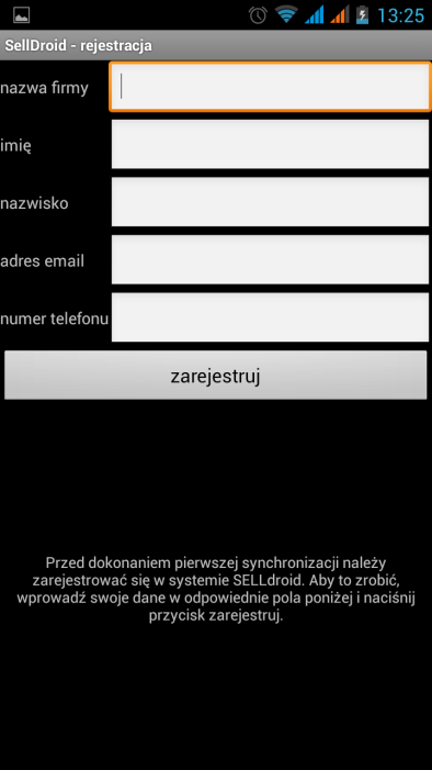 3.1. Rejestracja Aby w pełni korzystać z aplikacji należy zarejestrować program wypełniając wszystkie pola z ekranu rejestracyjnego a następnie skontaktować się z firmą KJM Integracja w celu