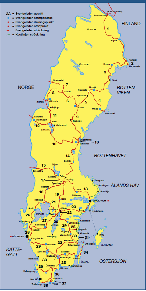 SZWECJA Sieć głównych szlaków rowerowych w Szwecji obejmuje 39 tras: 15 tras głównych i 24 odgałęzienia, prowadzących głównie przez otwarte krajobrazy rolnicze.