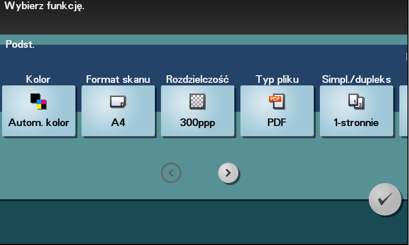 Korzystanie z funkcji skanowania 5.2 5 4 Dotknąć [Aplikacja], a następnie skonfigurować ustawienia opcji skanowania. % Przed rozpoczęciem skanowania oryginału w urządzeniu należy określić jego format.