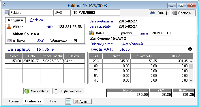 Podręcznik użytkownika Sage Symfonia Handel (Sprzedaż) 113 Właściwości pozycji Kliknięcie przycisku obok pola ilość otwiera okno prezentujące informacje o towarze istotne dla wystawiania dokumentów.