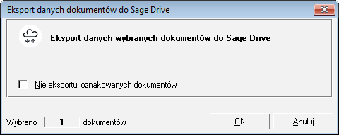 Podręcznik użytkownika Sage Symfonia Handel (Sprzedaż) 150 Rys. 99 Okno Eksport danych dokumentów do Sage Drive.