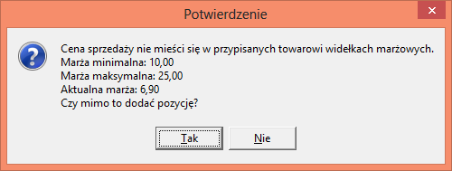 6. W procedurach sprzedaży/wydawania towarów obok dotychczasowych mechanizmów kontroli widełek cenowych oraz sprzedaży poniżej ceny zakupu - kontrolowane jest, czy cena sprzedaży po upuście zapewnia