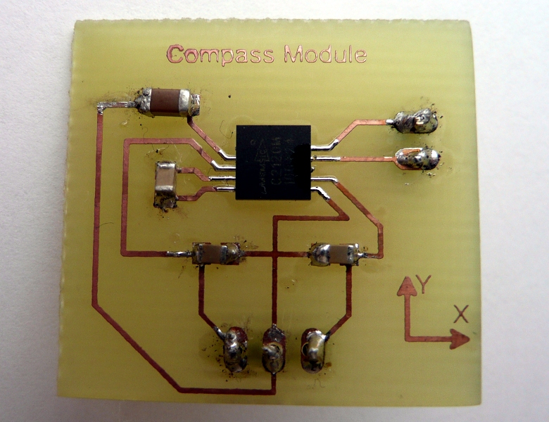 Rozdział 3. Rozwój sprzętowej warstwy robota mobilnego 54 Rysunek 3.23: Schemat układu podłączeniowego dla magnetometru MMC2120 Zdjęcie 3.24 prezentuje gotowy do pracy moduł kompasu.