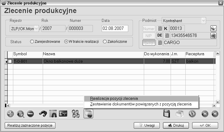 Poszczególne pozycje zlecenia mogą zawierać indywidualne parametry takie jak: Termin wykonania Termin realizacji pozycji zlecenia Data rozpoczęcia Data rozpoczęcia realizacji pozycji zlecenia Data