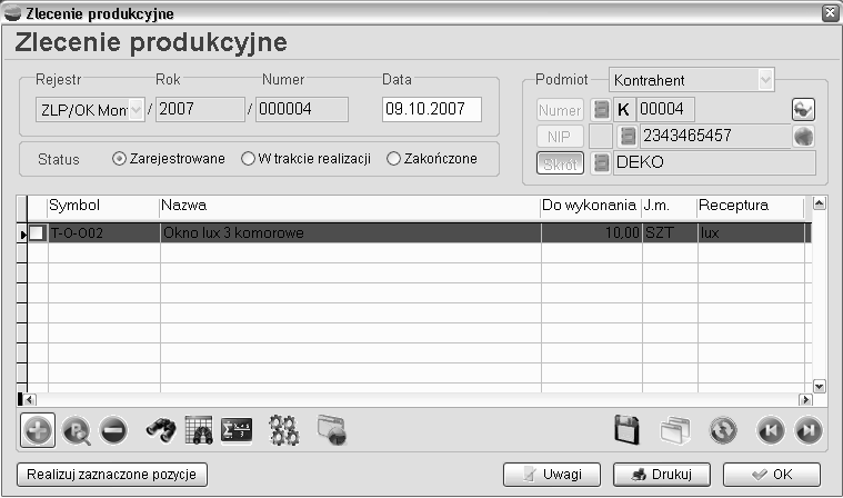 6.3. Ręczna produkcja Program umożliwia tzw. ręczną produkcje bez konieczności korzystania z receptur, z kalkulacją wartości wyrobu (P) uwzględniająca wartość z cenie zakupu surowców (R).