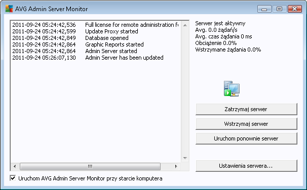 zagrożenia. 10.4. Ustawienia serwera AVG Admin Server Aplikacja AVG Admin Server Monitor stanowi element instalacji serwera AVG Admin Server.