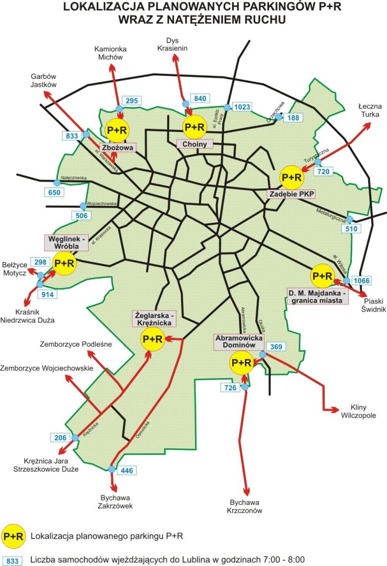 Rys. 5. Rozmieszczenie planowanych parkingów P+R.