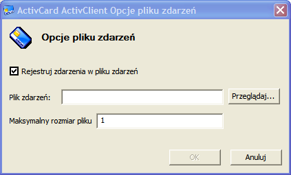 ROZDZIAŁ 4: ZARZĄDZANIE PROGRAMEM ACTIVCLIENT Zapisywanie do pliku zdarzeń 1. W menu Narzędzia kliknij na Zaawansowane i wybierz Opcje pliku zdarzeń. Wyświetli się okno konfigurowania pliku zdarzeń.