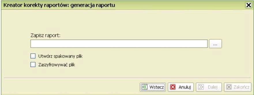 Następnie należy kliknąć przycisk 'Zatwierdź'. Pojawi się nowe okno z komunikatem pomyślnego utworzenia raportu. Widoczna jest liczba kroków jakie pozostały jeszcze do ukończenia korekty.