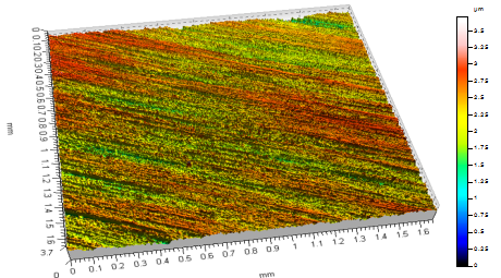 The surface topography disc made of HS6-5-2C with TiAlN coating µm Dlugosc = 1.6602 mm Pt = 1.8400 µm Skala = 8.0000 µm 4 3 2 1 0-1 -2-3 -4 0 0.1 0.2 0.