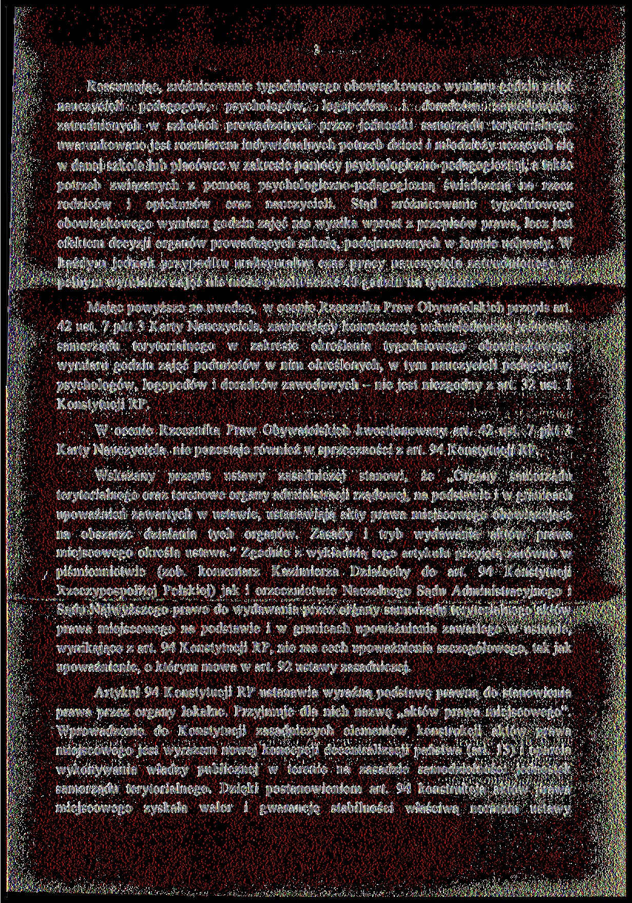 Reasumując, zróżnicowanie tygodniowego obowiązkowego wymiaru godzin zajęć nauczycieli pedagogów, psychologów, logopedów i doradców zawodowych, zatrudnionych w szkołach prowadzonych przez jednostki