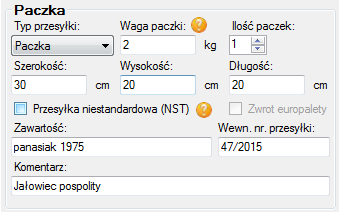 Rozwijana lista Rodzaj usługi umożliwia wybór typu usługi przewozowej, która zostanie zamówiona w firmie DHL.