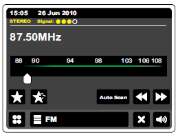 Radio FM W trybie radia FM radio może znaleźć stację automatycznie za pomocą funkcji skanowania automatycznego lub istnieje możliwość dostrojenia ręcznego do żądanej stacji.