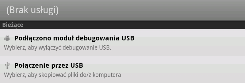 Kliknij Połączenie przez USB, a następnie wybierz Włącz nośnik USB z ramki, która pojawi się