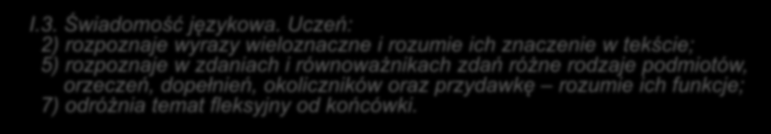 I. ODBIÓR WYPOWIEDZI I WYKORZYSTANIE ZAWARTYCH W NICH INFORMACJI I.1. Czytanie i słuchanie.