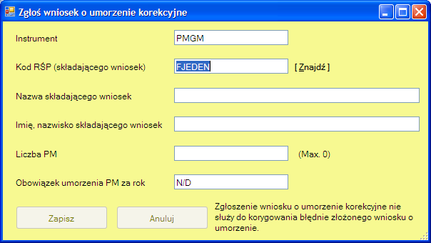 myszy na pozycji Zgłoś wniosek o umorzenie korekcyjne.