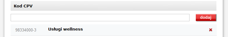 Aby związad kod z zamówieniem publicznym należy wybrad przycisk dodaj znajdujący się po prawej stronie od okienka CPV.