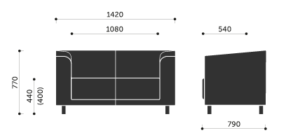 36. Sofa (2 szt.) Rama z litego drewna z wmontowanymi sprężynami; sklejka; płyta wiórowa. Nogi metalowe malowane proszkowo na kolor RAL 9006.