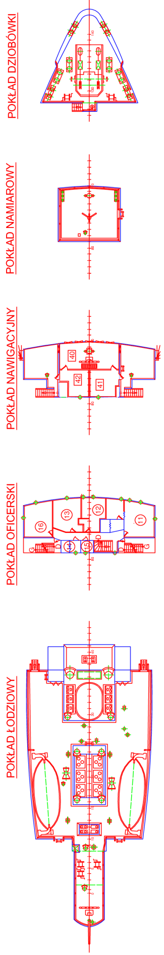 11 Kabina kapitana kustosza (Kabina kapitana) 12 Kabina bosmana (Kabina trzeciego oficera) 13 Kabina dwu osobowa rezerwowa (Kabina drugiego oficera) 14 Prysznic i