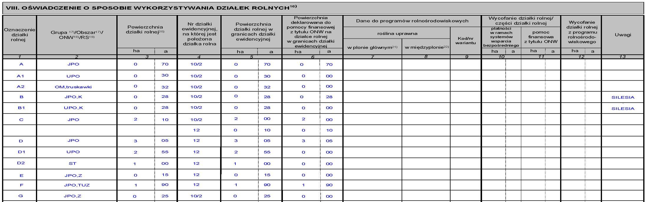 Na co należy zwrócić uwagę UWAGA Kolumna 4 i 5 W przypadku, gdy działka rolna położona jest na kilku działkach ewidencyjnych, należy obowiązkowo wpisać w kolejne wiersze kolumny 4, numery wszystkich