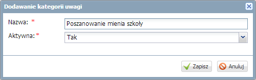 Zarządzanie słownikami Kategorie frekwencji mają swoje przełożenie w podsumowaniach frekwencji. Aby edytować pozycję słownika, należy skorzystać z ikony.