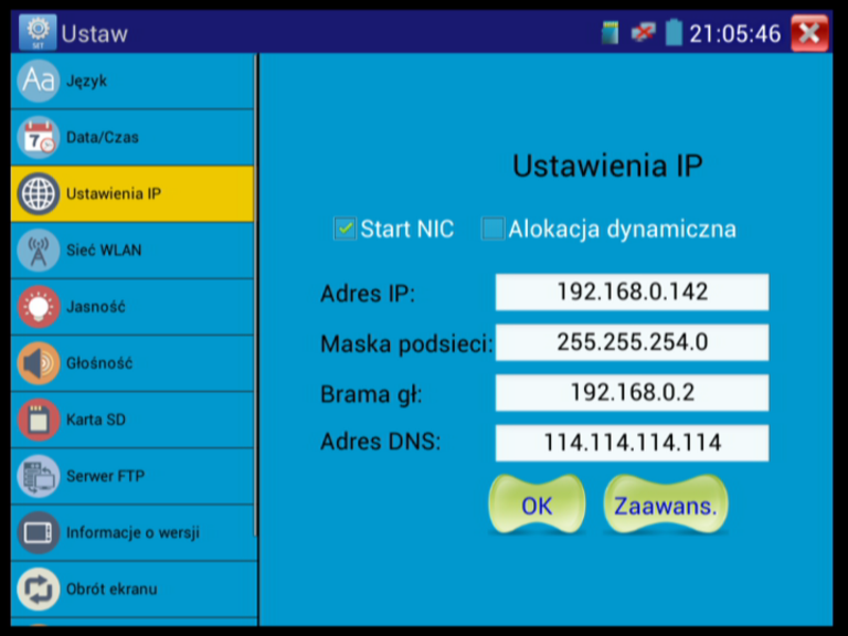 2.3.23 Ustawienia Wybierz ikonę. Język: Daje możliwość zmiany języka. Data/Czas:.