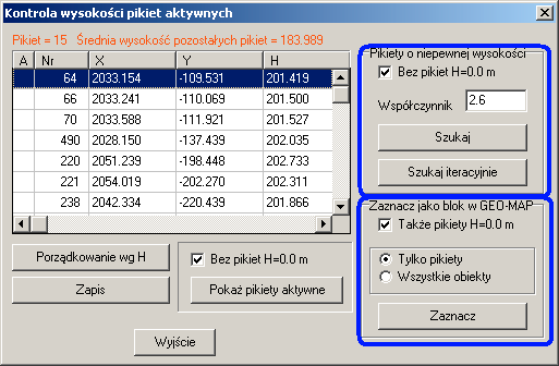 System informacji o terenie GEO-MAP 2 1.1.1 Wybór aktywnych pikiet Na ekranie widoczne są wszystkie punkty o znanych wysokościach, przy czym punkty aktywne tzn.