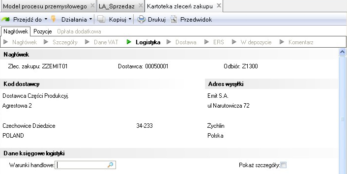 VAT w cenie Określenie czy VAT jest juz zawarty w cenie czy też zostanie dopiero doliczony Warunki handlowe (stosunek cen eksportu do importu) Pokaż szczegóły Należy wprowadzić kod warunków