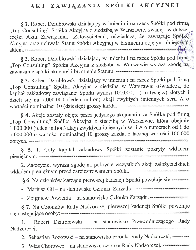 6.2. Akt zawiązania spółki akcyjnej