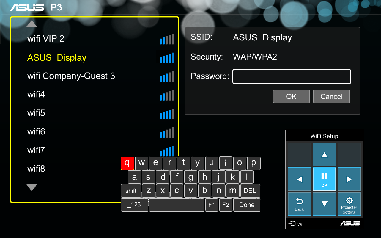 2. Wybierz pozycję Network setting (Ustawienia sieci). 3. Naciśnij przycisk, aby przewinąć do góry lub, aby przewinąć w dół listę dostępnych hotspotów Wi-Fi, a następnie naciśnij połączyć.