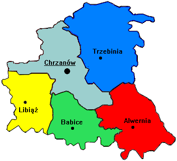 i na niewielkim odcinku z powiatem wadowickim (gmina Spytkowice). Strona wschodnia to sąsiedztwo powiatu krakowskiego (gm. Krzeszowice i Czernichów).