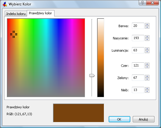 Wybierz kolor, którego gradientem chcesz wypełnić obszar. W tym ćwiczeniu należy wybrać dowolną kolorystykę. Po wskazaniu koloru zatwierdź i zamknij okno przyciskiem OK.