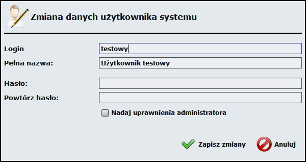 Dodawanie użytkowników Aby dodać użytkownika do systemu należy wcisnąć przycisk Dodaj użytkownika poniżej listy użytkowników.