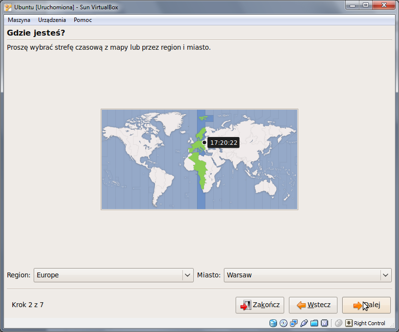 5.5 Wybieramy właściwą strefę czasową, klikamy Dalej 5.