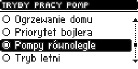 ST- 850 z PID instrukcja obsługi II.h) Tryby pracy pomp W funkcji tej użytkownik wybiera jeden z czterech wariantów pracy kotła. II.h.1) Ogrzewanie domu Wybierając tą opcję regulator przechodzi w stan ogrzewania obiegu C.