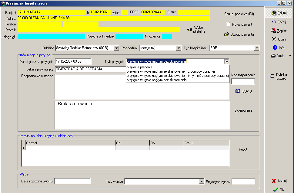 Także wtym przypadku możemy pacjenta albo wypisać albo przekazać na odpowiedni oddział. 3.