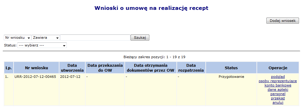 Rys. 6.3 Dodawanie wniosku na realizację recept Ostatnim etapem wprowadzania nowego wniosku do systemu, jest zatwierdzenie Podsumowania.