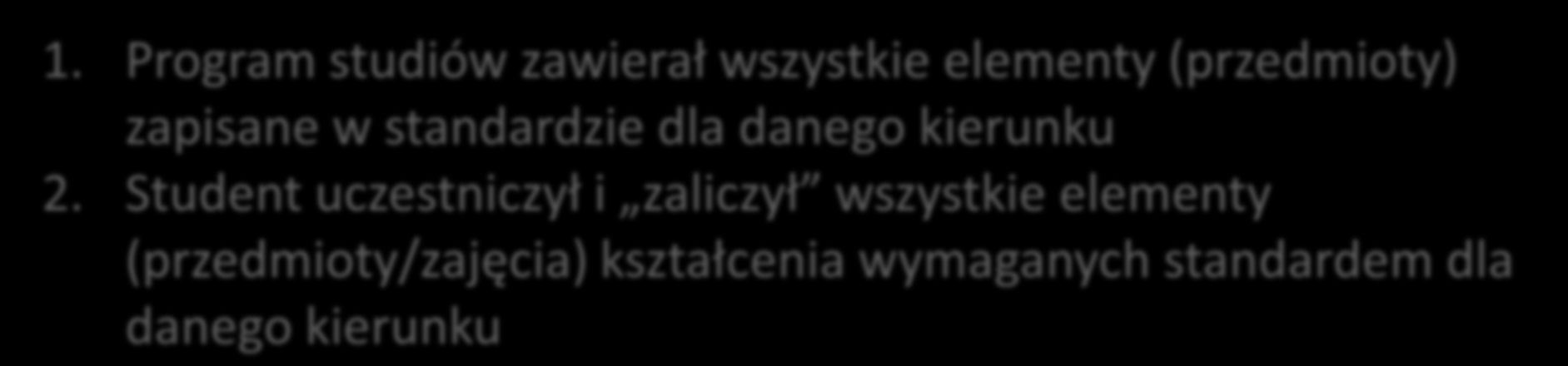 Odpowiedzialność uczelni DAWNIEJ 1. Program studiów zawierał wszystkie elementy (przedmioty) zapisane w standardzie dla danego kierunku 2.