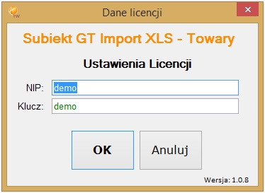 URUCHOMIENIE PROGRAMU Na początku trzeba wpisać kod licencji, który przydzielony jest do Państwa numeru NIP.